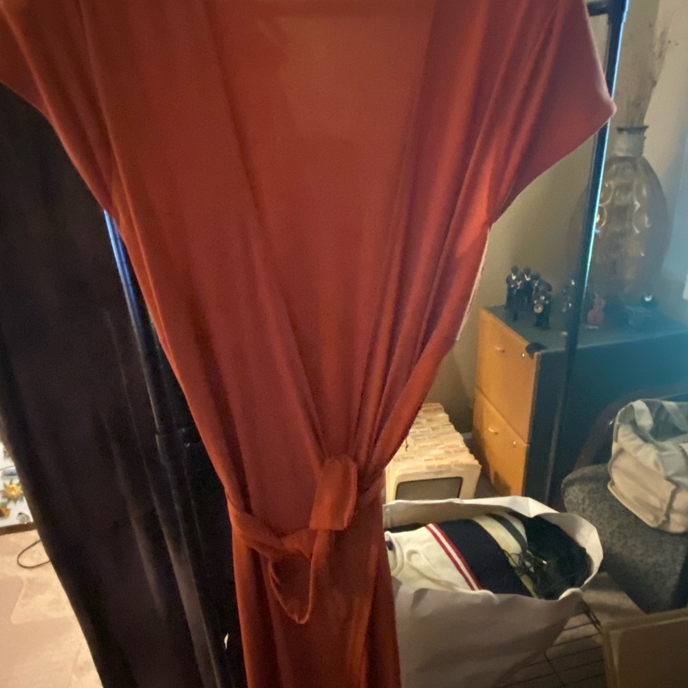 Elegant orange wrap Dress with Tie Waist